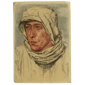 Postcard. Reconnaisance soldier in winter camo